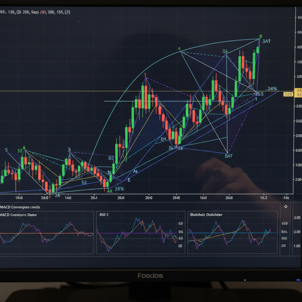 Close-up of forex candlestick patterns on dark trading chart with annotations showing doji, engulfing, and hammer formations