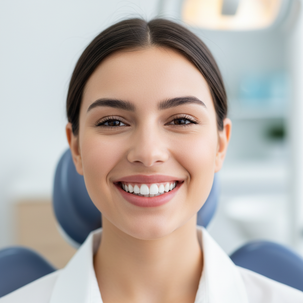 Patient smiling during dental healing and recovery period