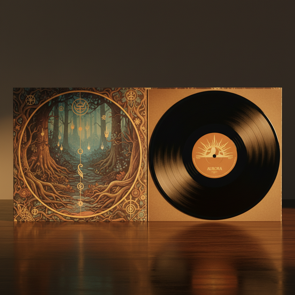 Classic vinyl record with gatefold sleeve showing warm amber lighting