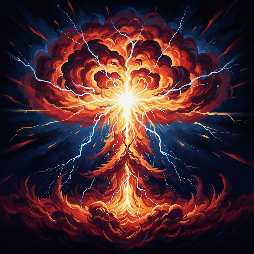 Abstract nuclear explosion light patterns with dramatic contrast