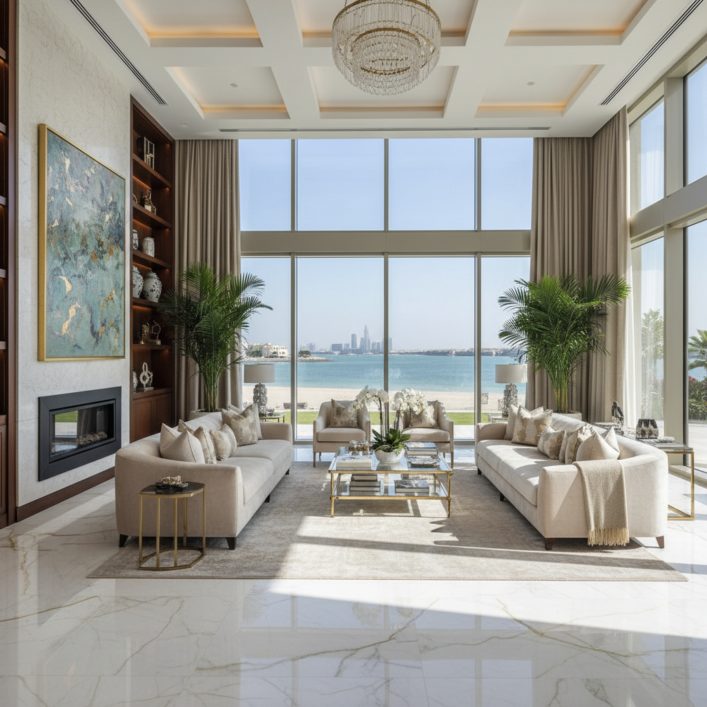 Signature villa on Palm Jumeirah with private beach, infinity pool, panoramic Dubai skyline views