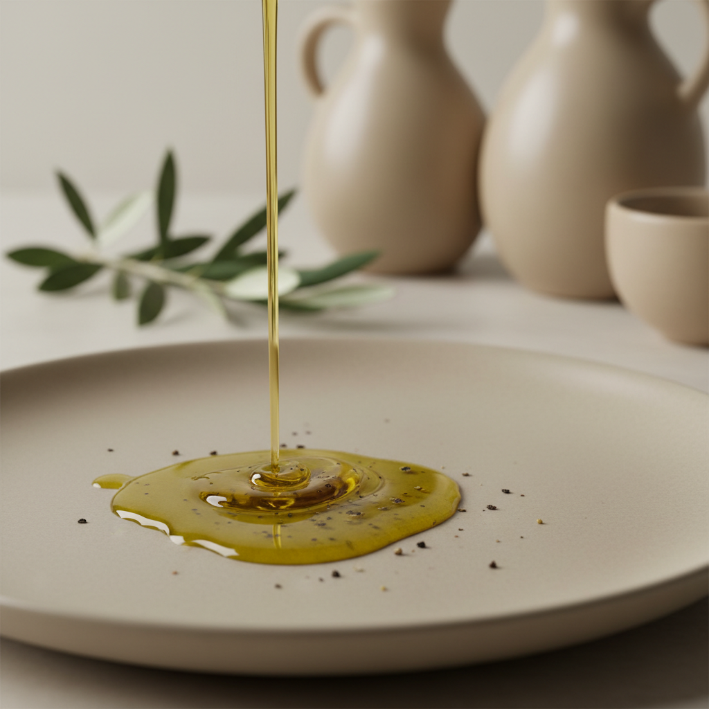 Dark olive tapenade in terracotta pot with olive branches, Mediterranean light