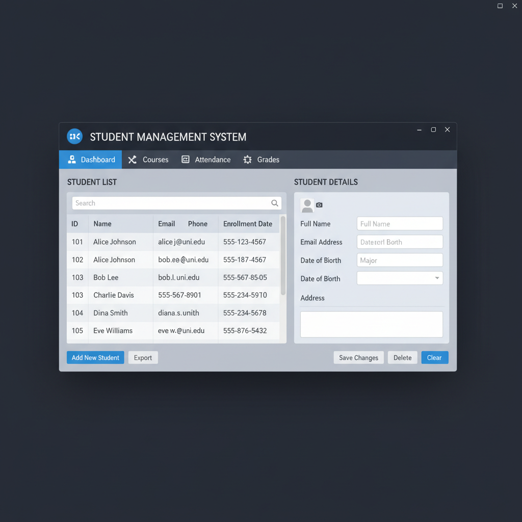 School management software interface showing student records and academic data