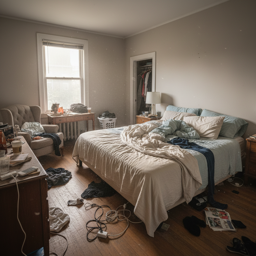 Pristine bedroom with clean floors, dusted surfaces and fresh atmosphere after CleanPro service