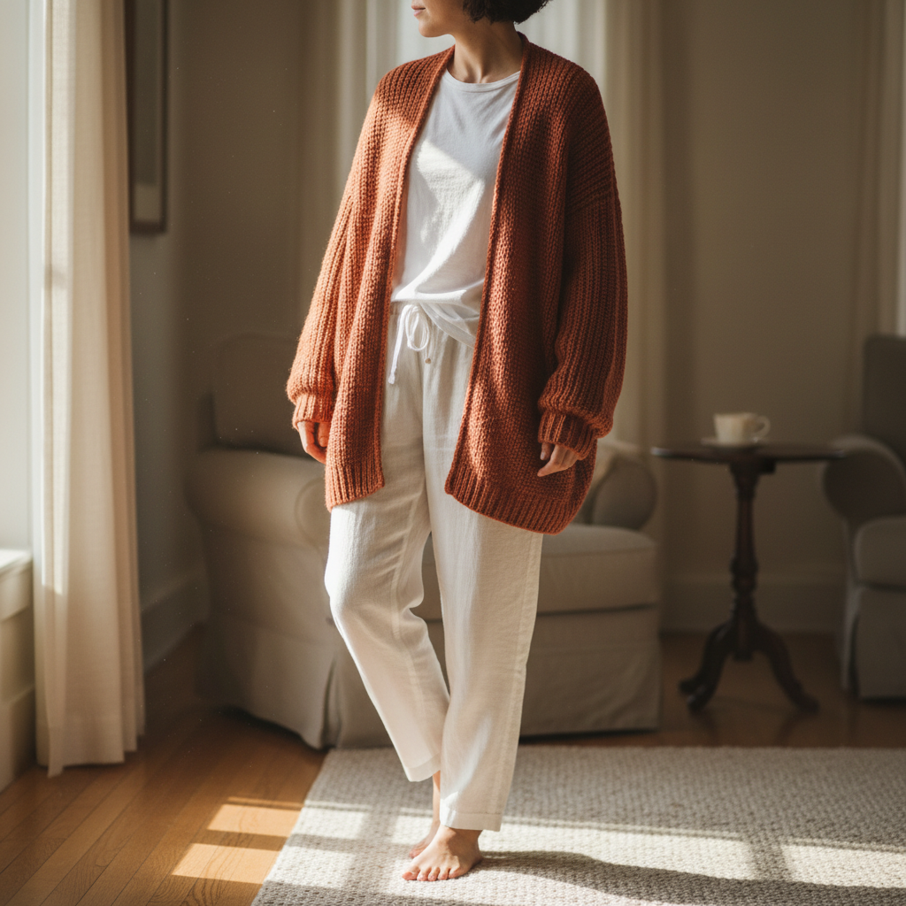 Terracotta fleece hoodie in warm burnt orange, relaxed fit, soft fabric texture, minimal styling on neutral background