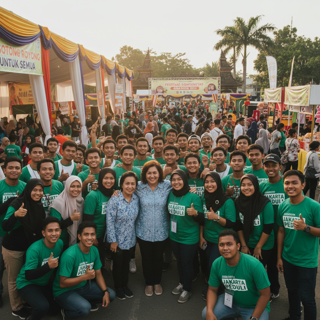 Jóvenes celebrando logro en evento comunitario con caras alegres y espacio abierto