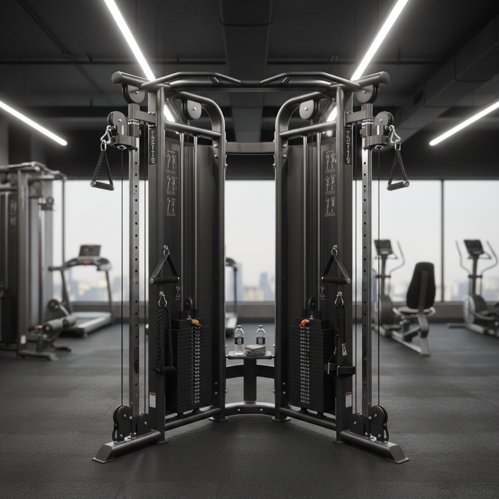 Functional trainer cable machine with adjustable pulleys for versatile workouts