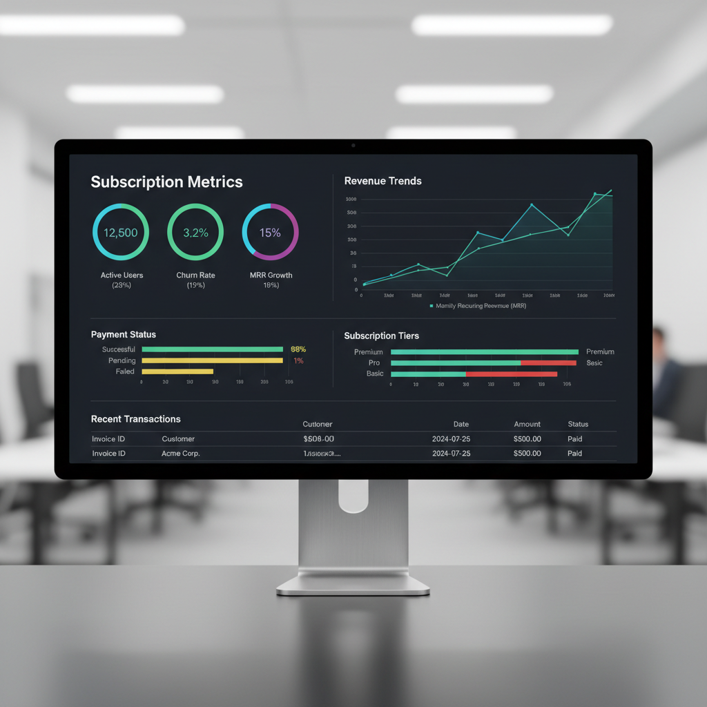 Business dashboard with charts showing recharge transactions and commission tracking