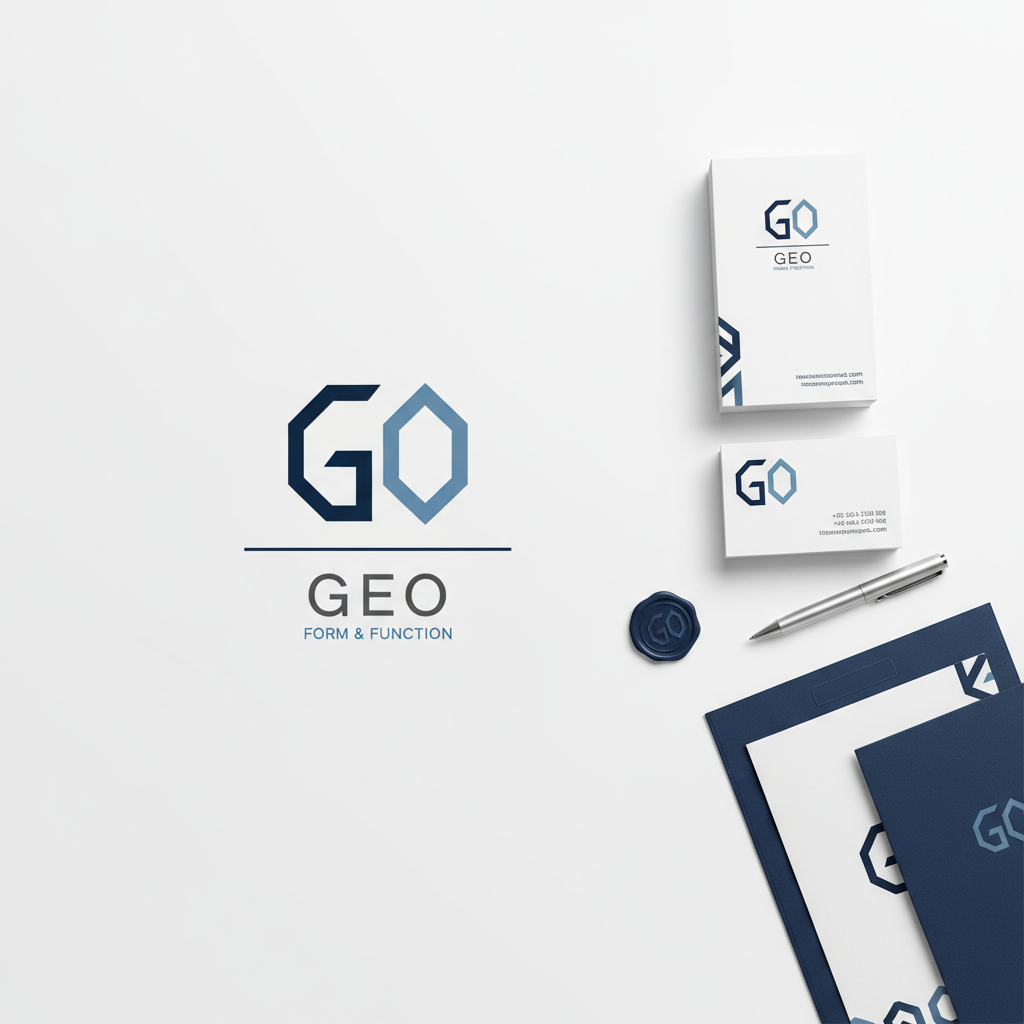 Modern minimalist brand identity design with geometric shapes on white background