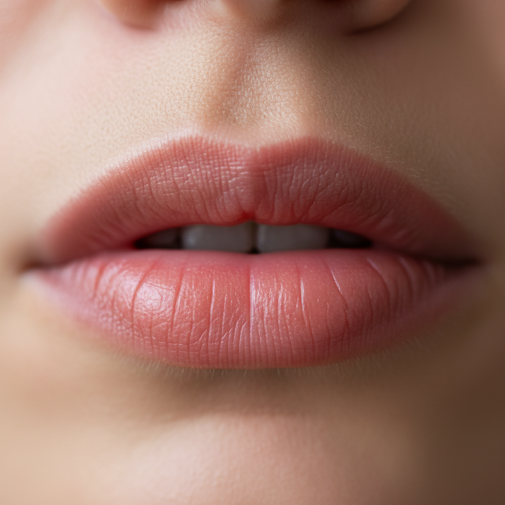 Close-up of lips with defined border showing precise vermilion edge and natural lip line definition