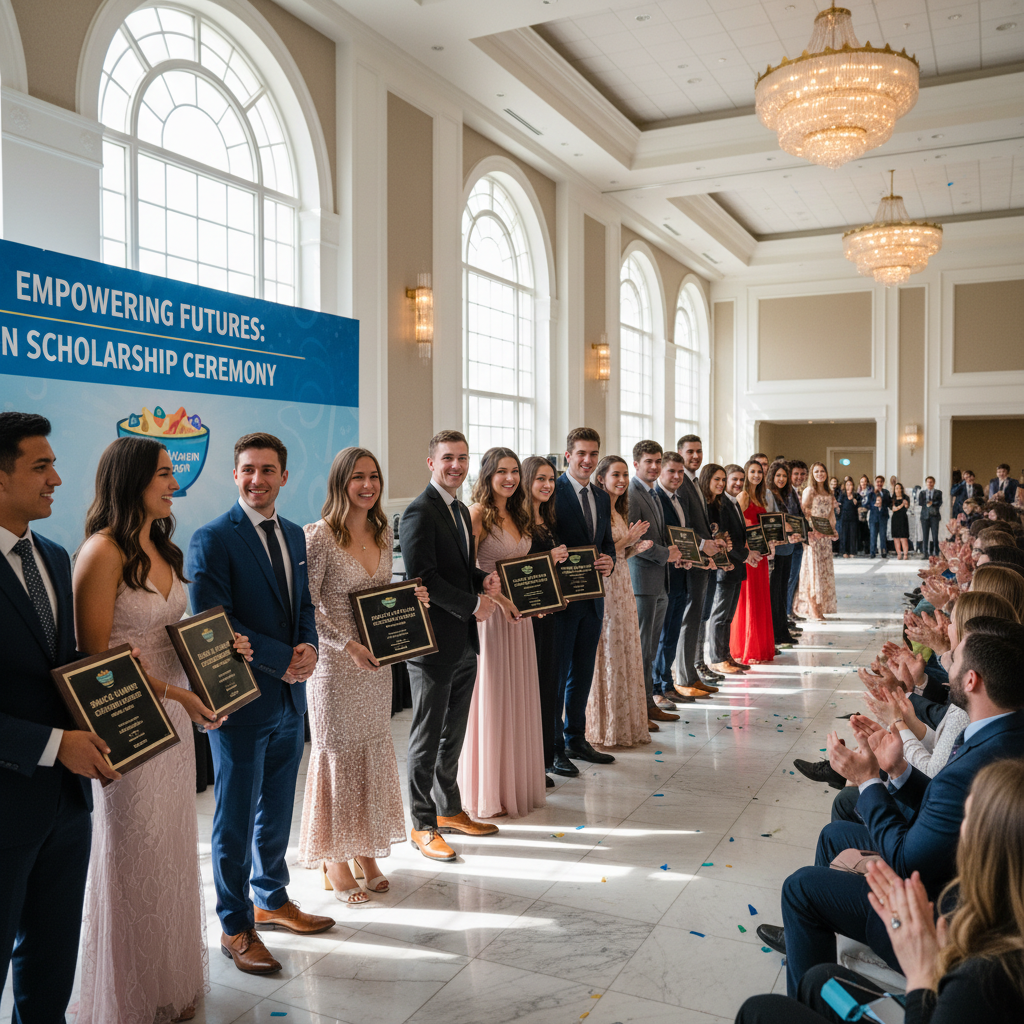Students receiving scholarship awards at a ceremony