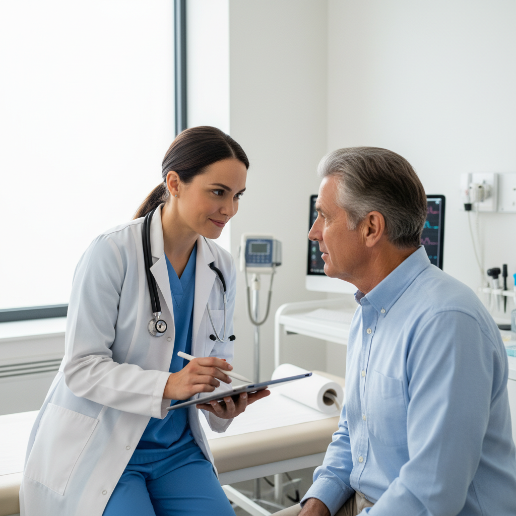 Healthcare professional with patient representing healthcare lead generation