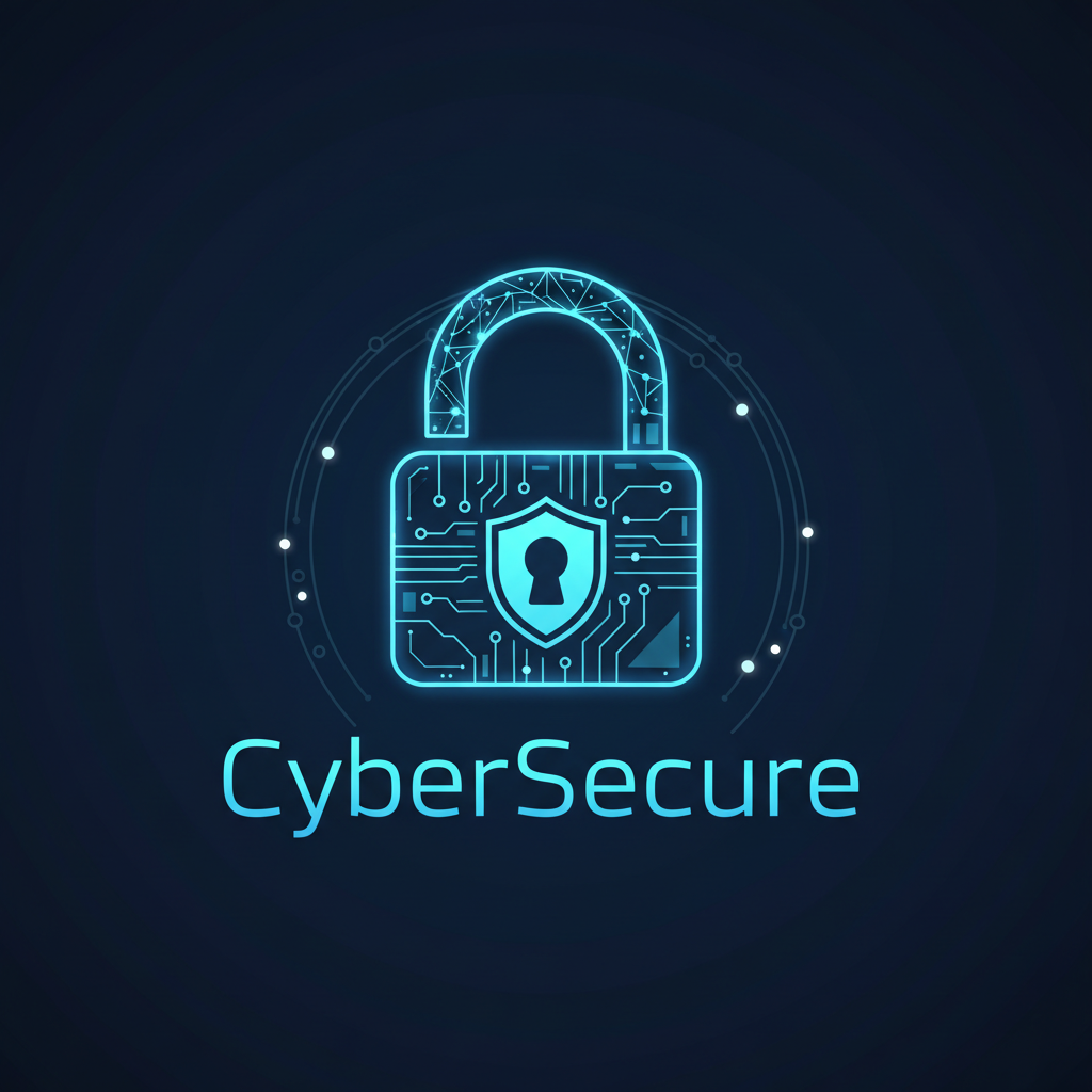 Computer security concept with padlock and digital code on dark screen, blue cybersecurity theme