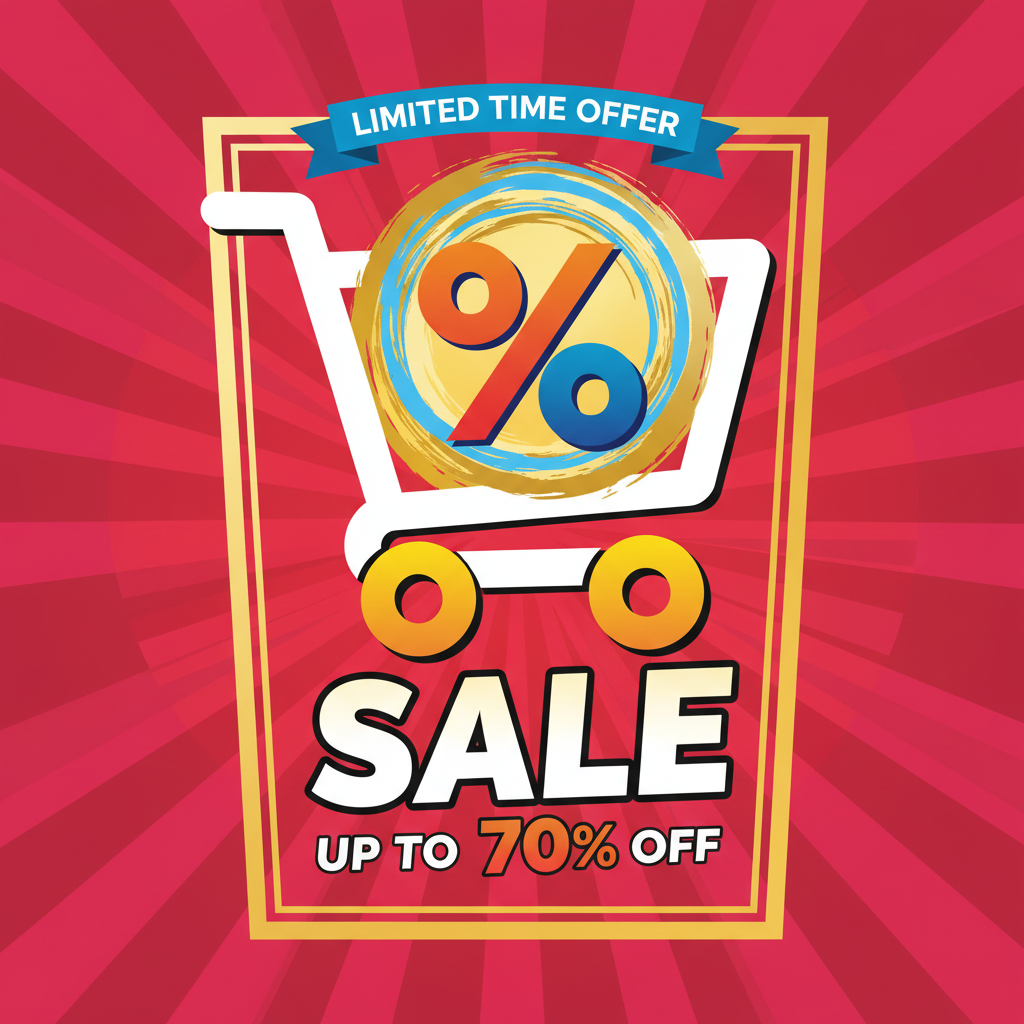 E-commerce shopping conversion static ad with sale badge on colorful bright background