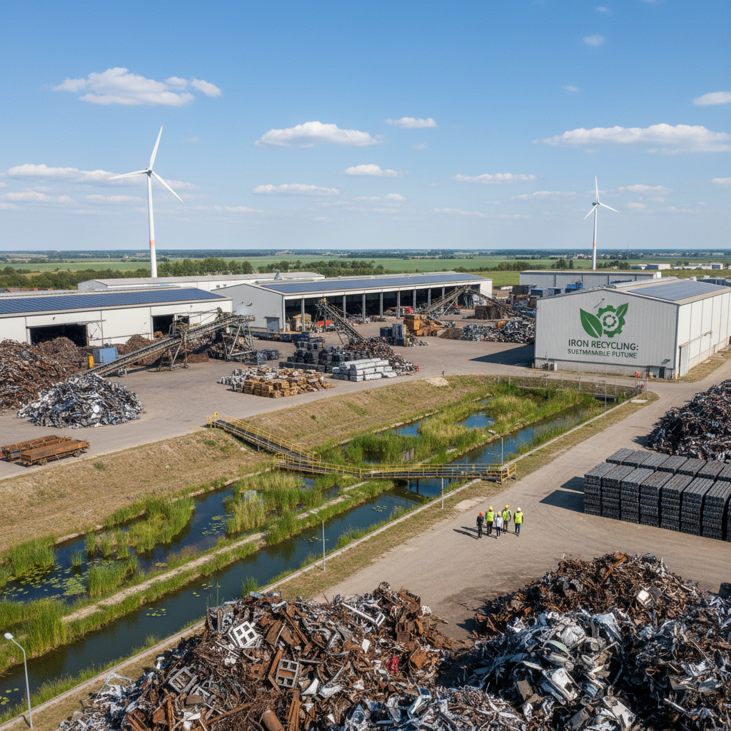 Iron scrap metal pieces at recycling facility showing sustainable practices