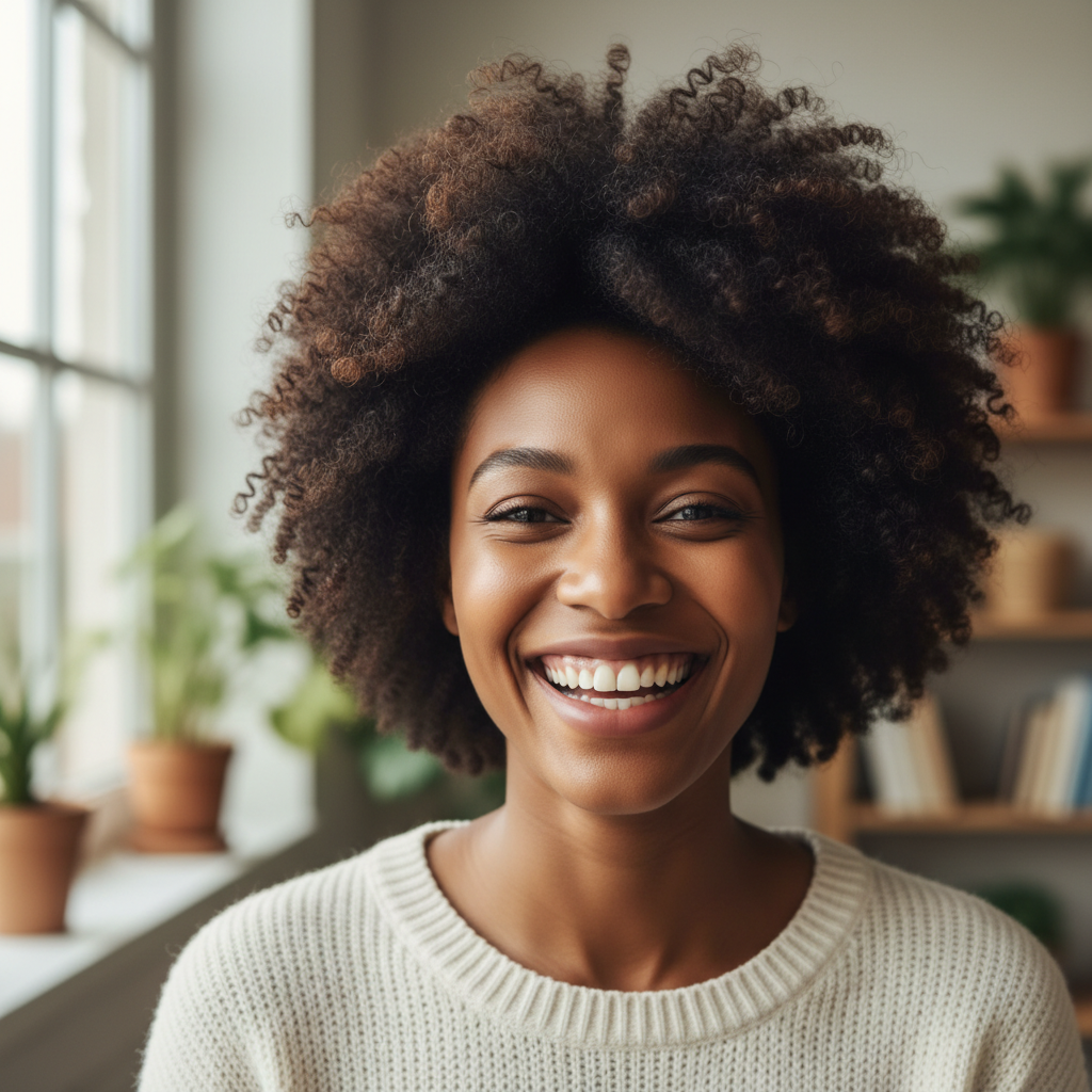 Smiling African American woman with natural hair, mother of baking class student