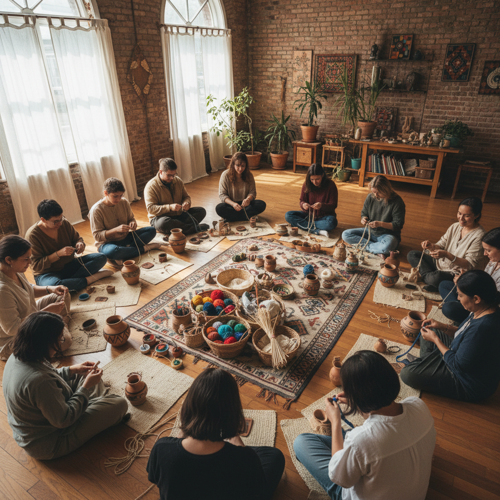 Workshop session with elementary students sitting in a circle on a classroom floor, engaged in discussion