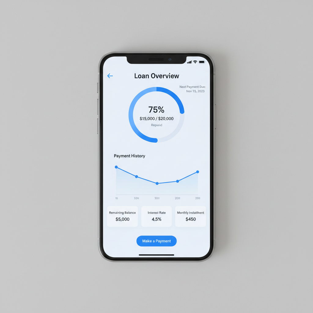 Clean mobile app UI design on a smartphone showing dashboard analytics