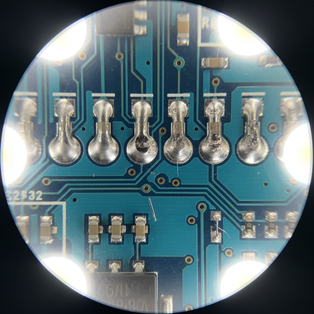 Microscope inspection of PCB solder joint quality