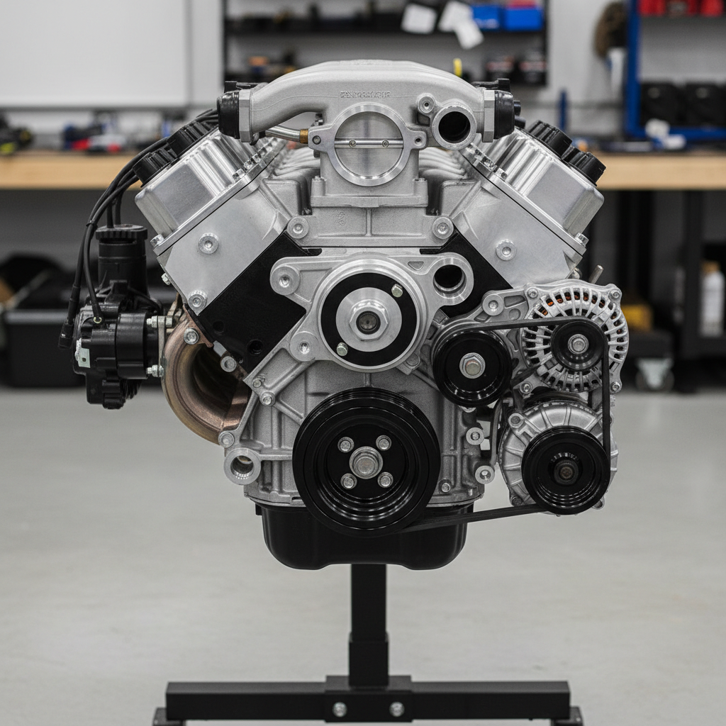 Complete LS1 engine block on an engine stand, cleaned and compression tested, all accessories included