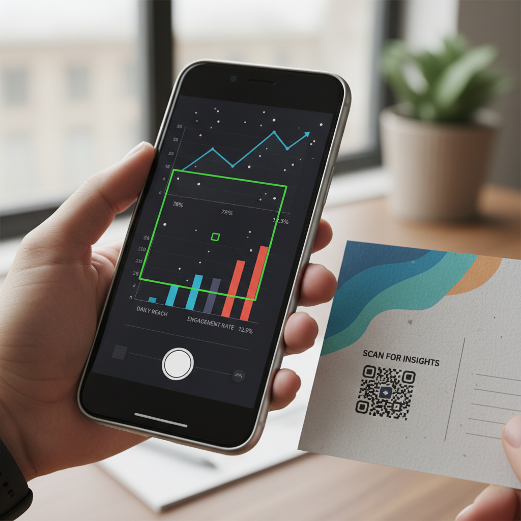 Marketing analytics dashboard displaying campaign performance metrics and QR code statistics