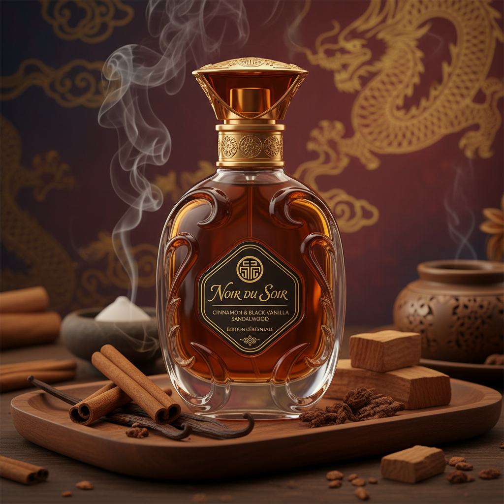 عطر صندل شرقي في زجاجة خشبية أنيقة