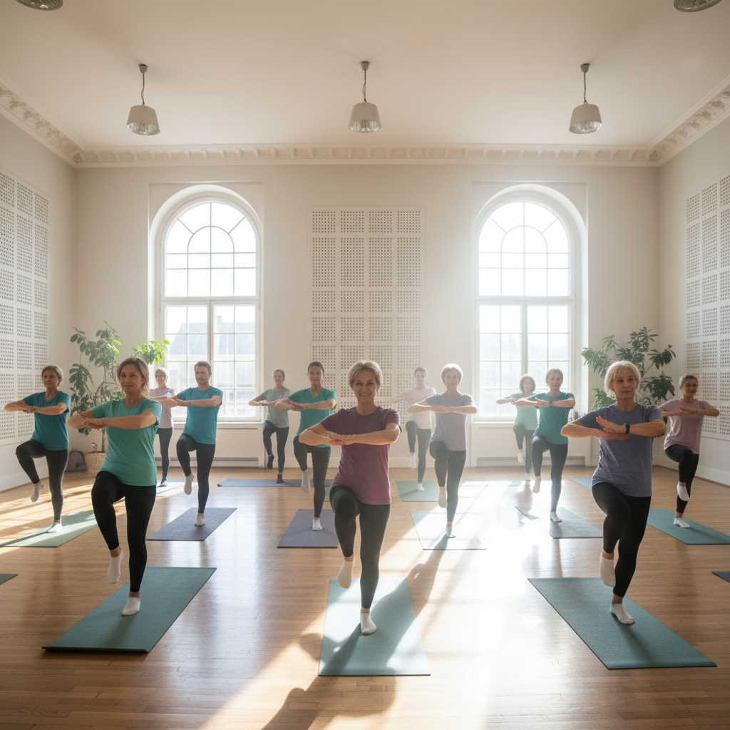 Woman doing a low-impact exercise in a bright room