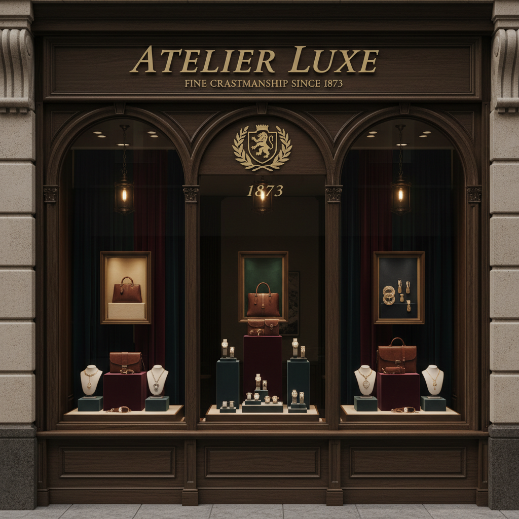 Luxury watch boutique interior, dark wood paneling, display cases with watches, warm accent lighting, deep shadows