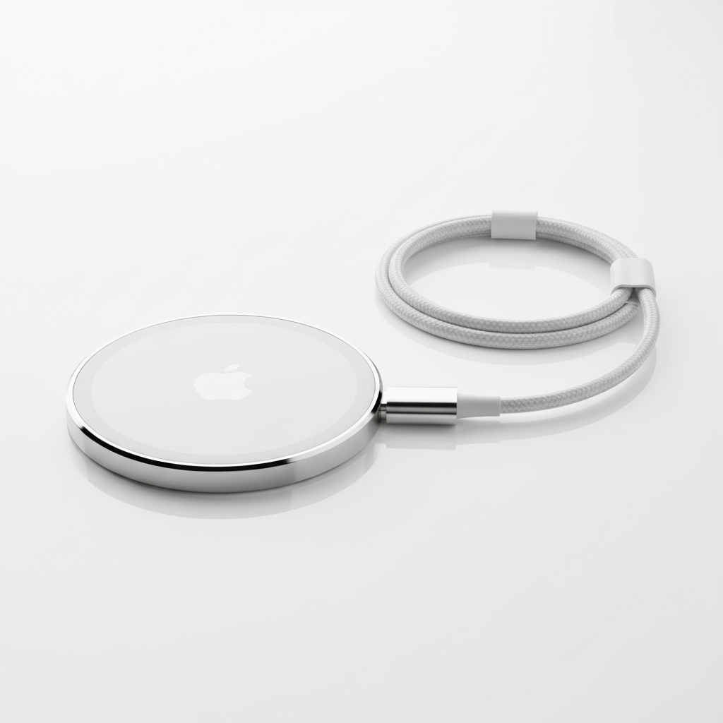 Apple MagSafe charger and cable accessories in premium packaging on white surface