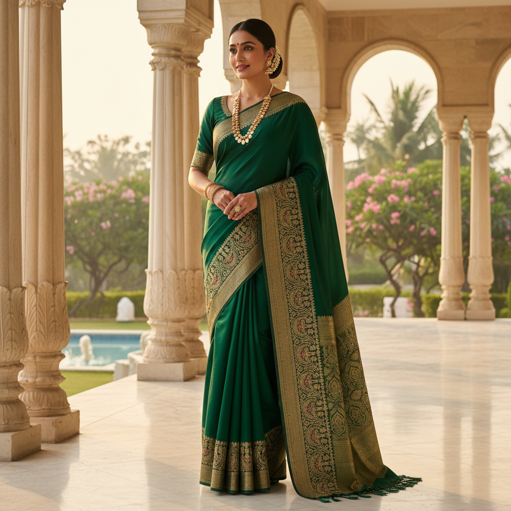 Thumbnail 2 of Handcrafted Silk Saree with Golden Border
