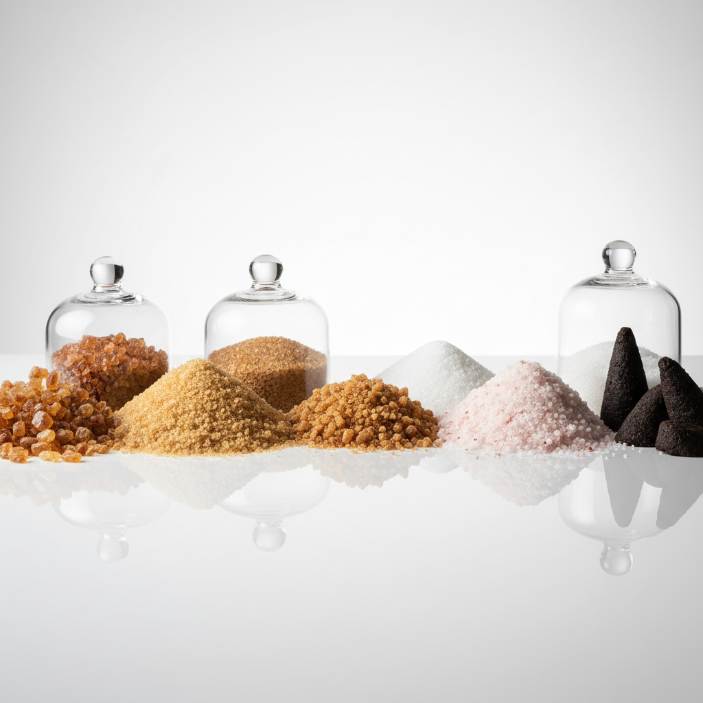 Premium sugar varieties displayed showing different types and quality grades for food manufacturing