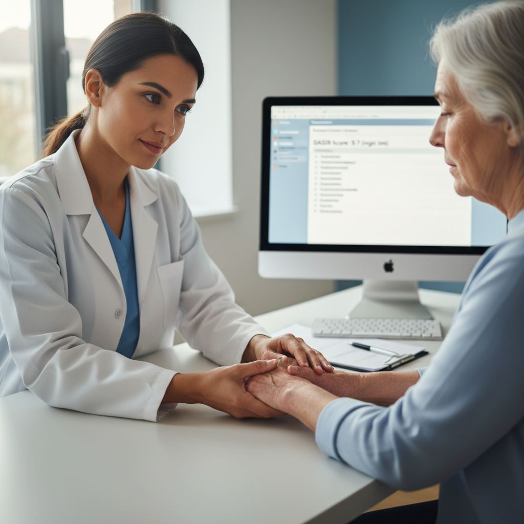 Surgeon examining patient hand for Dupuytren contracture, clinical examination