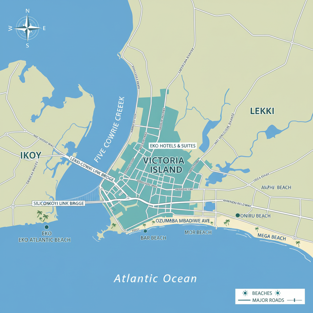 Map showing OtotoTech office location in Victoria Island, Anambra, Nigeria with nearby landmarks and streets