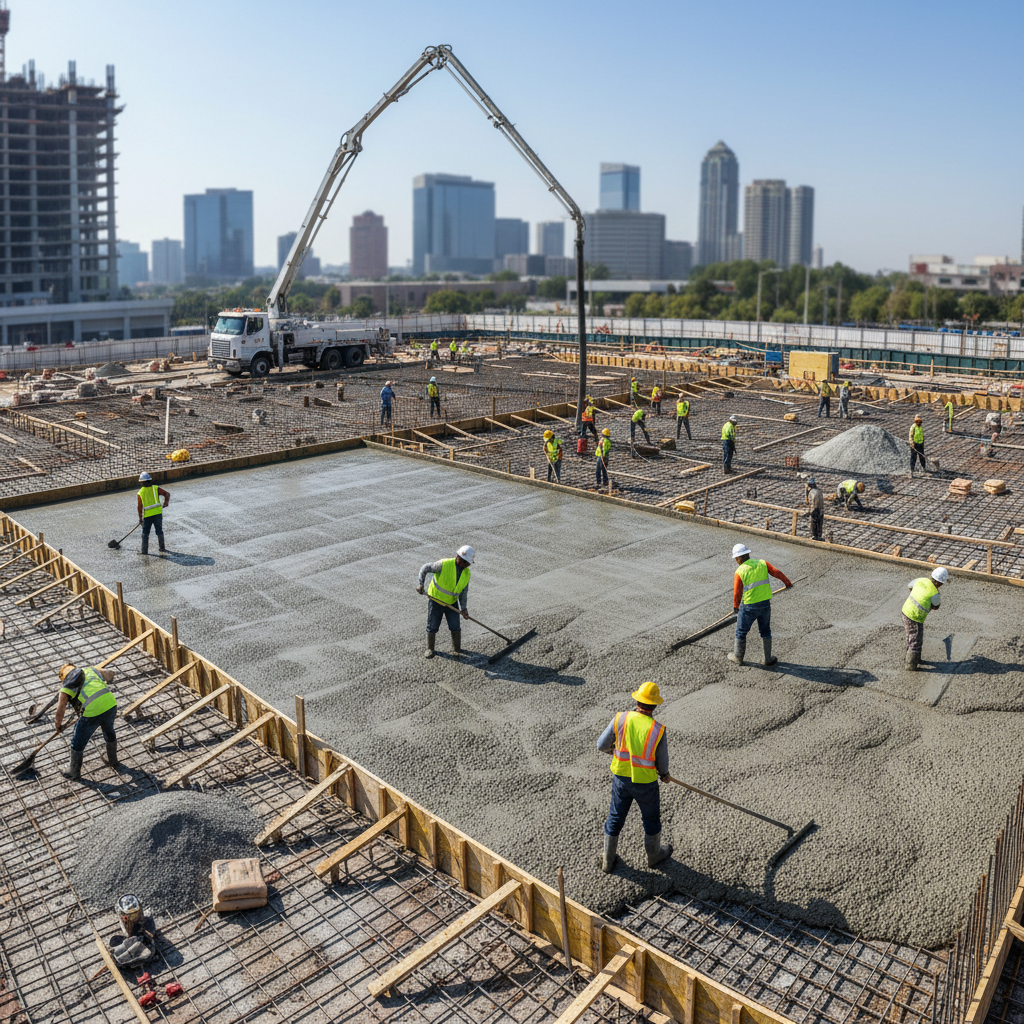 Commercial building construction with concrete materials