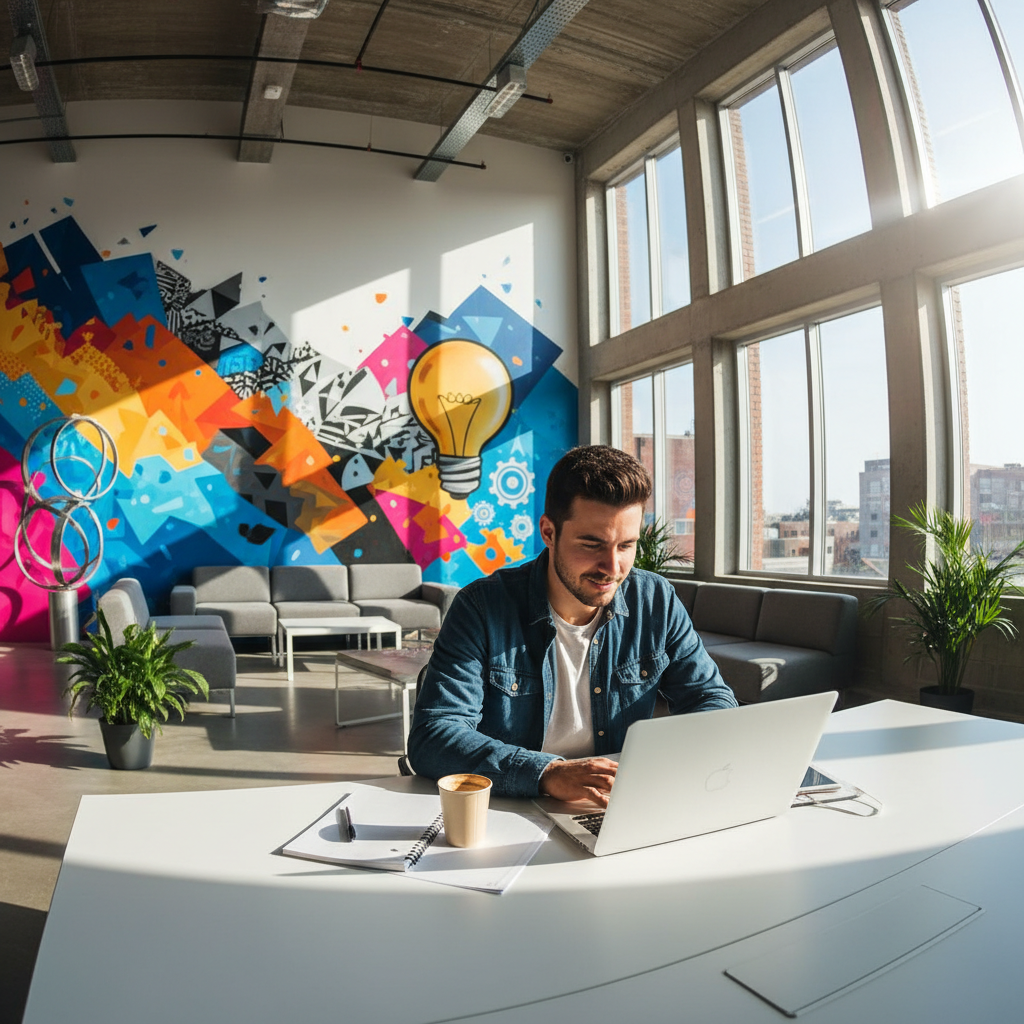 David Kim, founder of Atlas EdTech, entrepreneur in modern co-working space