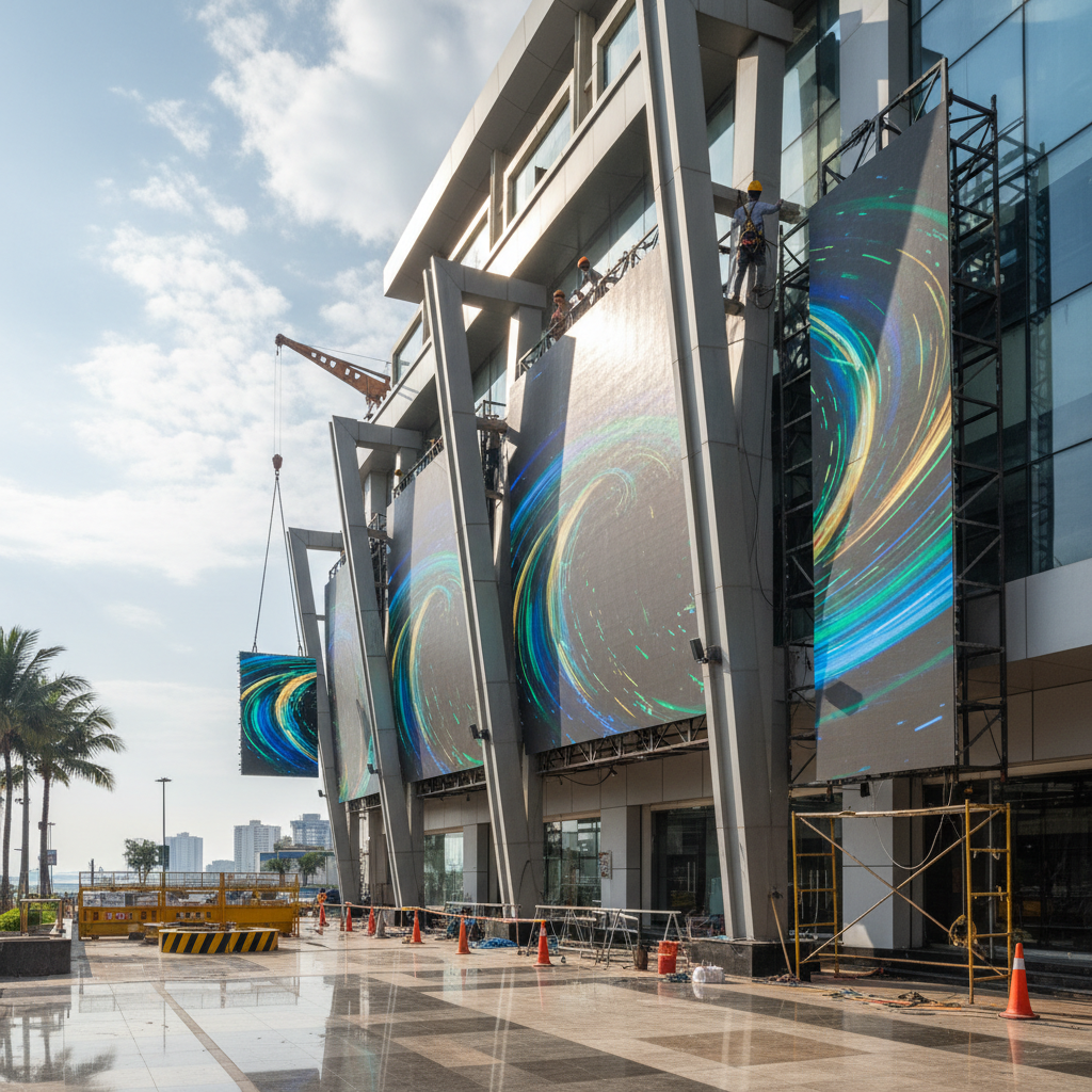 Commercial mall signage installation in Mangaluru featuring modern LED displays and structural mounting