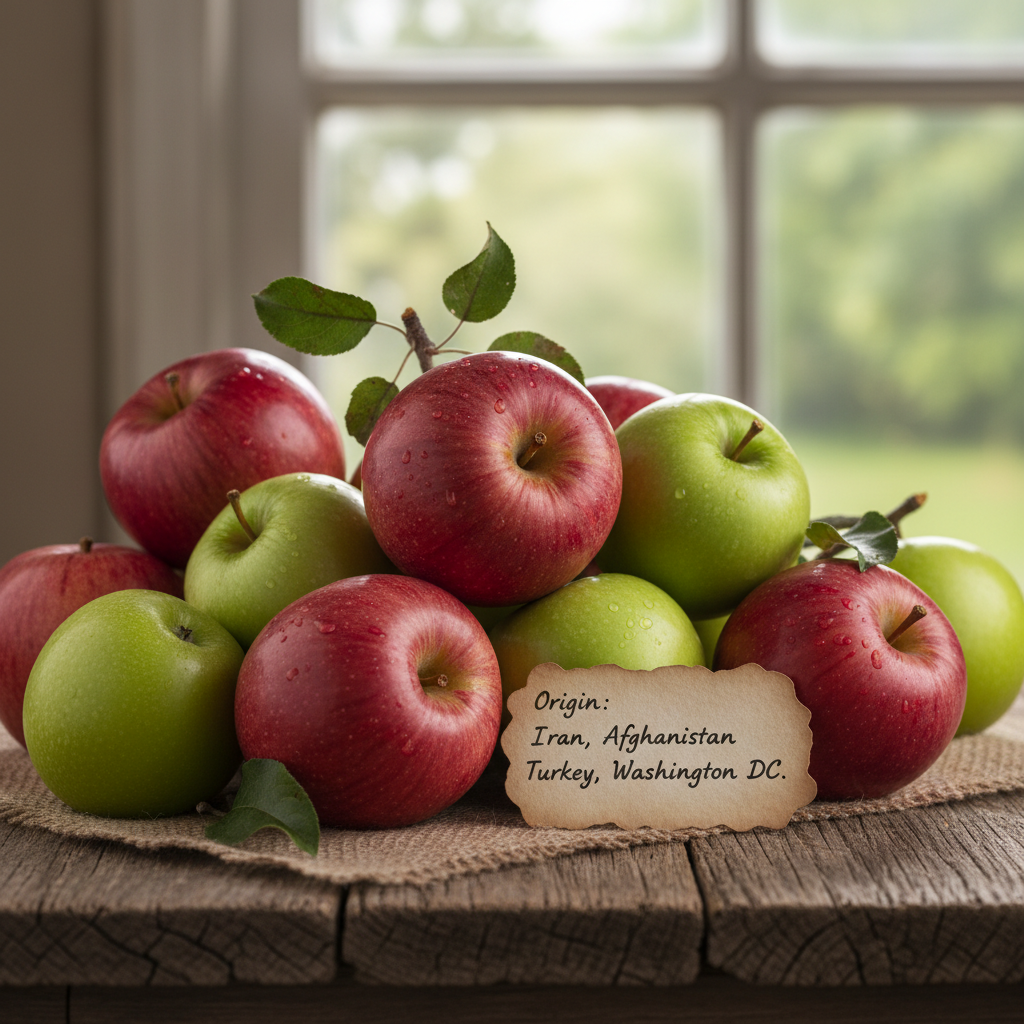 Fresh red and green apples from Iran, Afghanistan, Turkey and Washington DC orchards