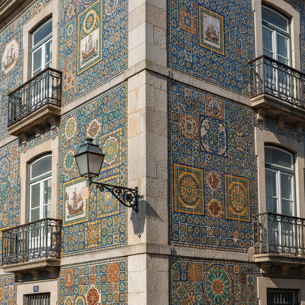 Historic Lisbon Mouraria neighbourhood building with traditional azulejo tile facade restored