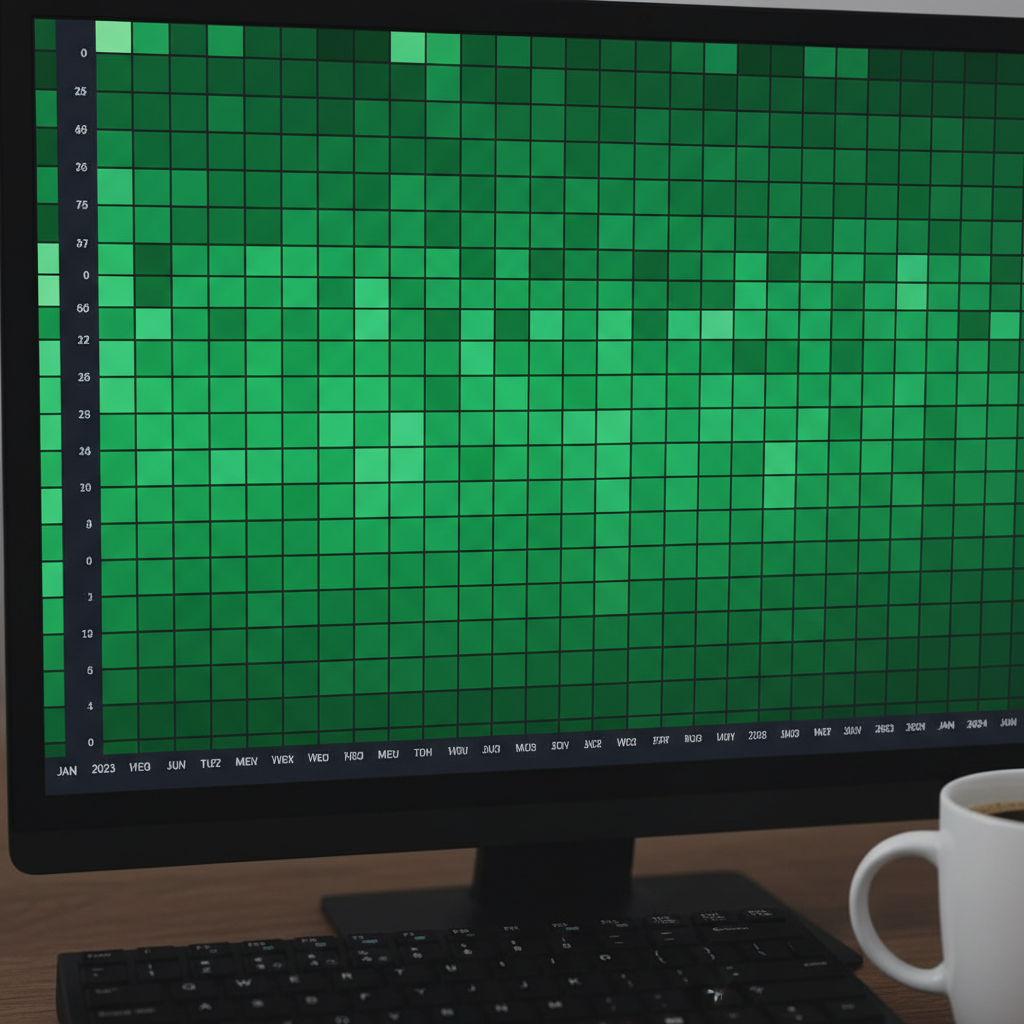 Commit history graph showing green squares with consistent daily contributions