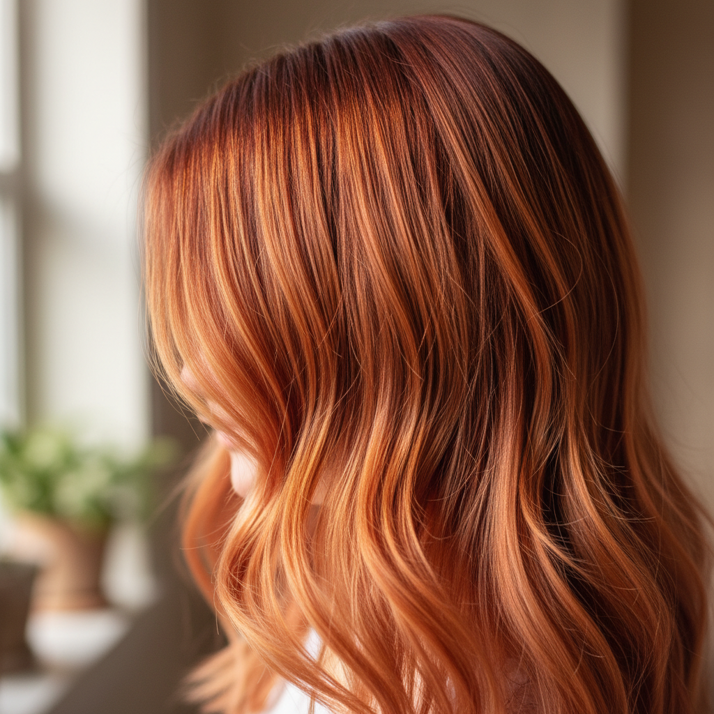 Copper balayage with warm tones and natural shine