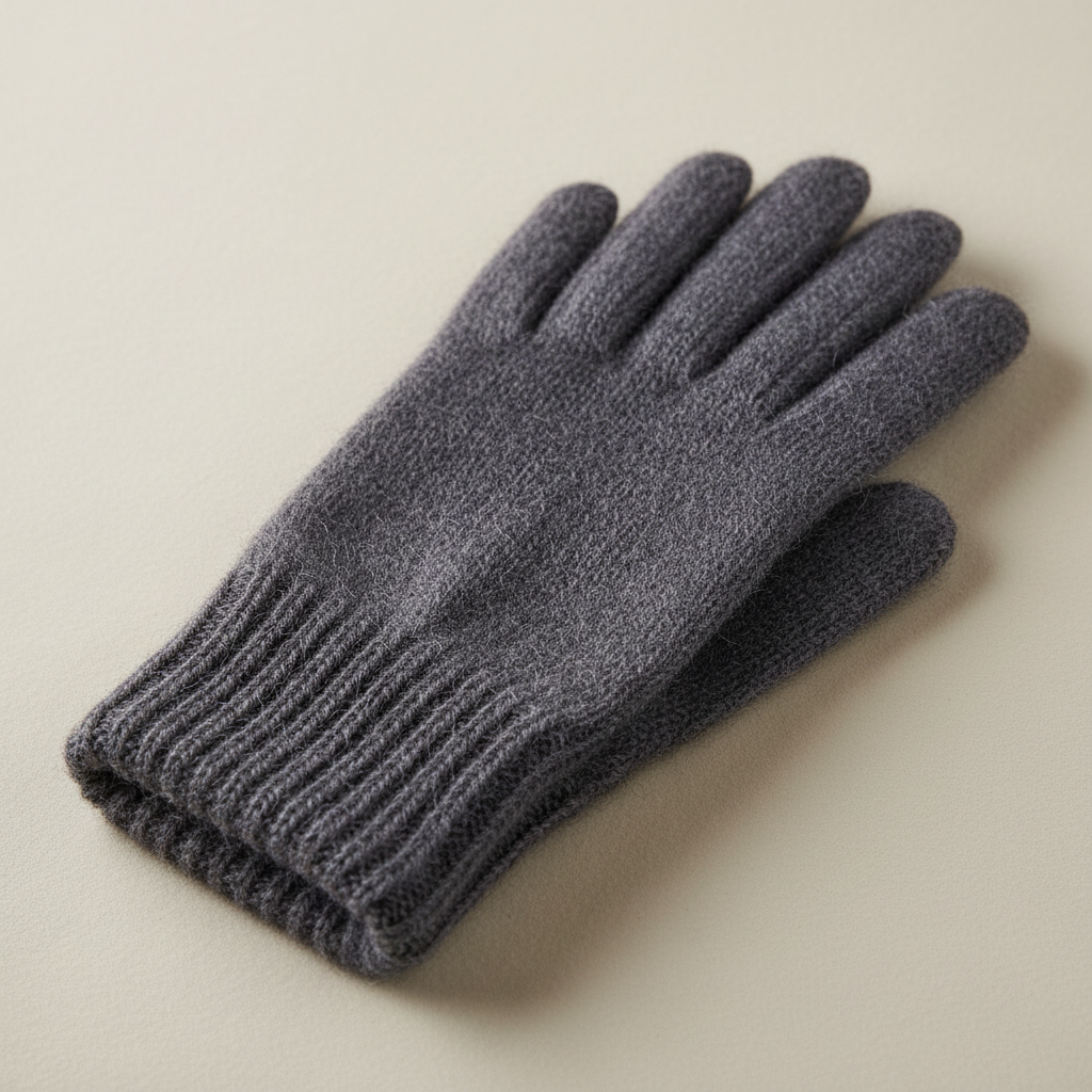 Premium wool liner gloves in charcoal on white surface