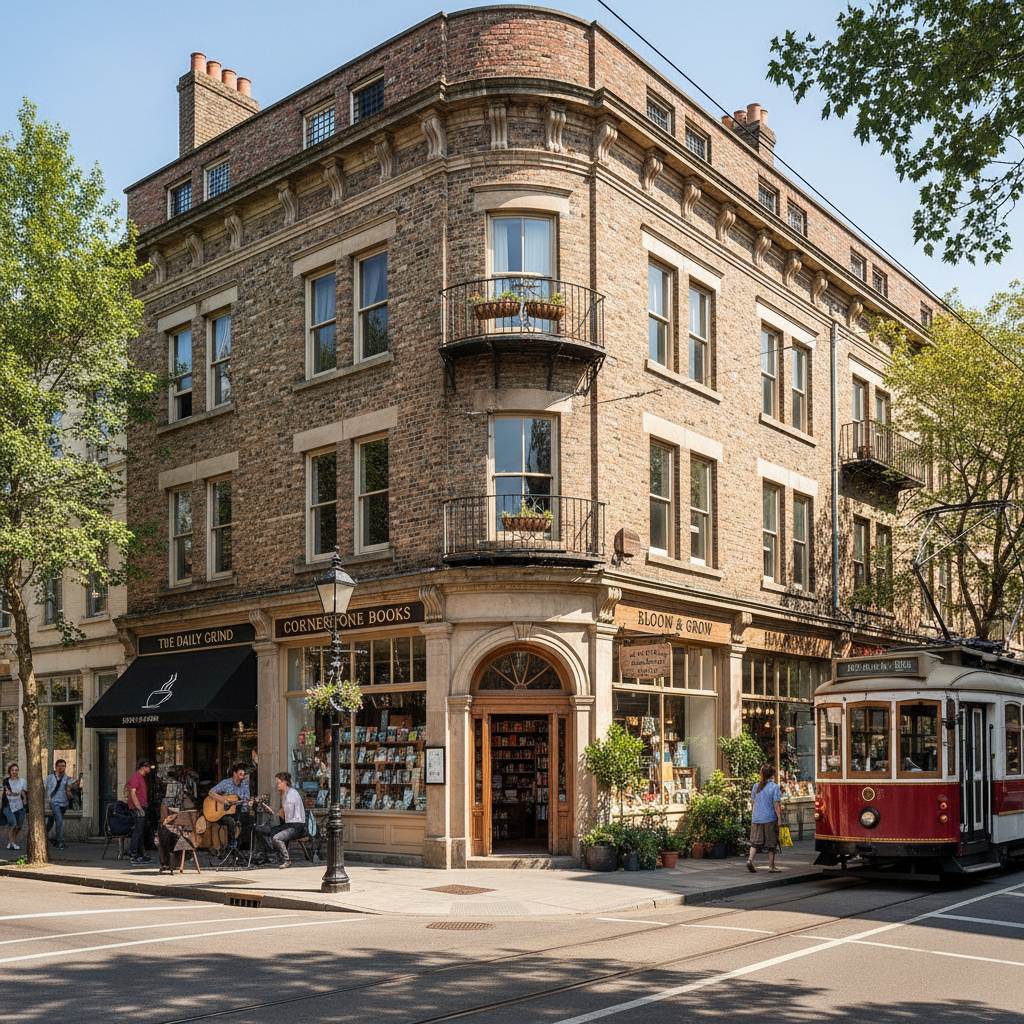 Corner brick mixed-use building with retail on ground floor and residential above in Wicker Park Chicago