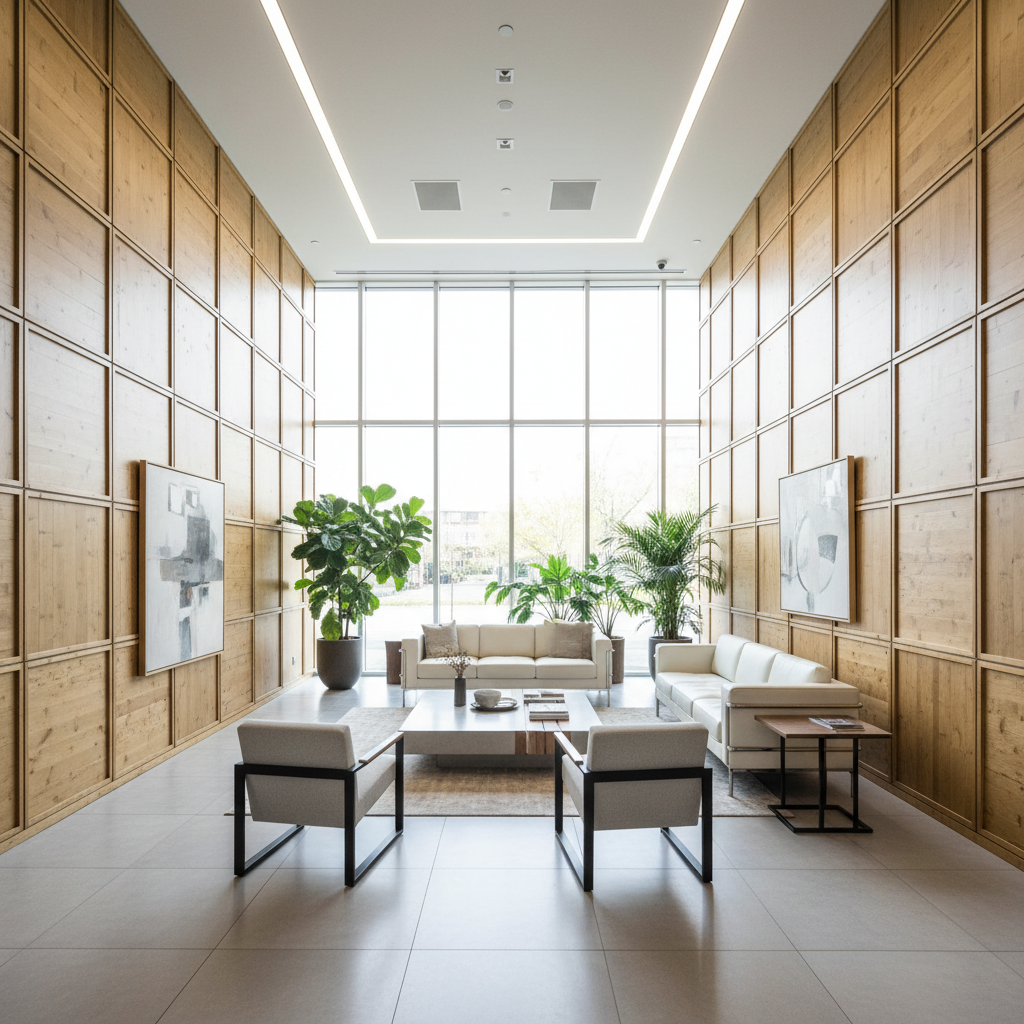 Modern showroom interior with clean architectural lines