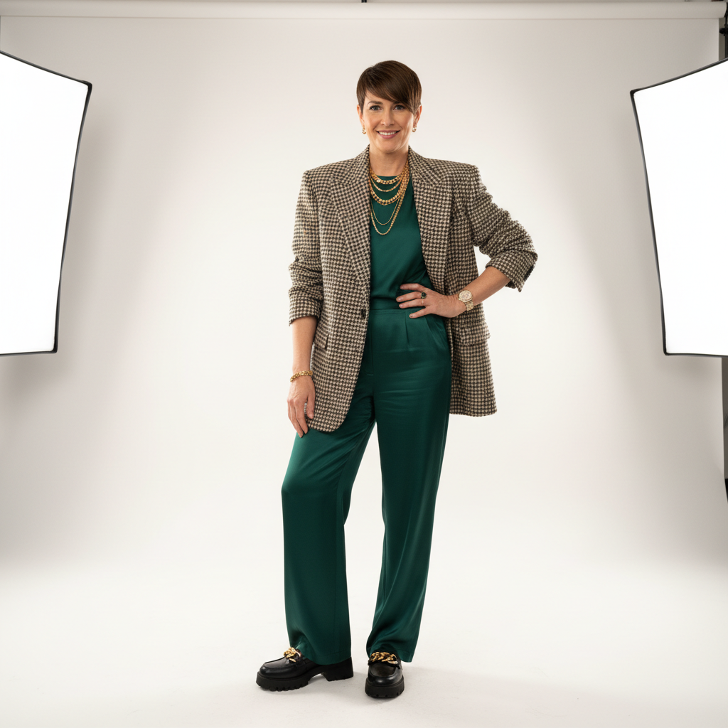 Blazer clásico urbano verde para mujer, vista frontal