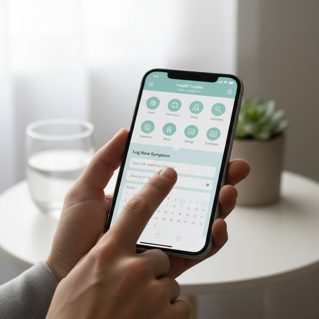 Person logging health data on a smartphone app showing a clean flare tracking interface