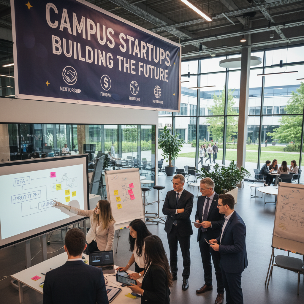 Startup founder presenting business model to a small focused team in a modern office