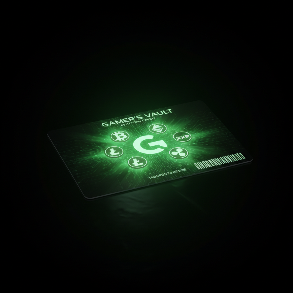 Digital gift card with bright colors and gaming symbols on clean background