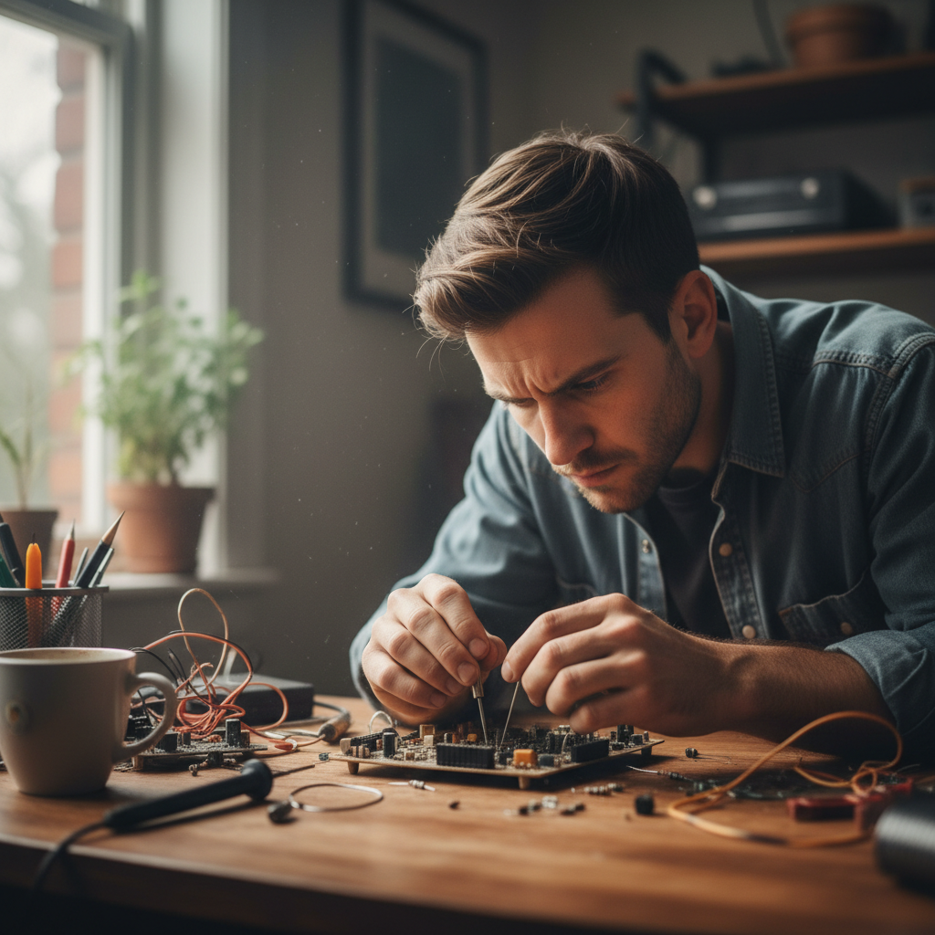 Worker focused at desk