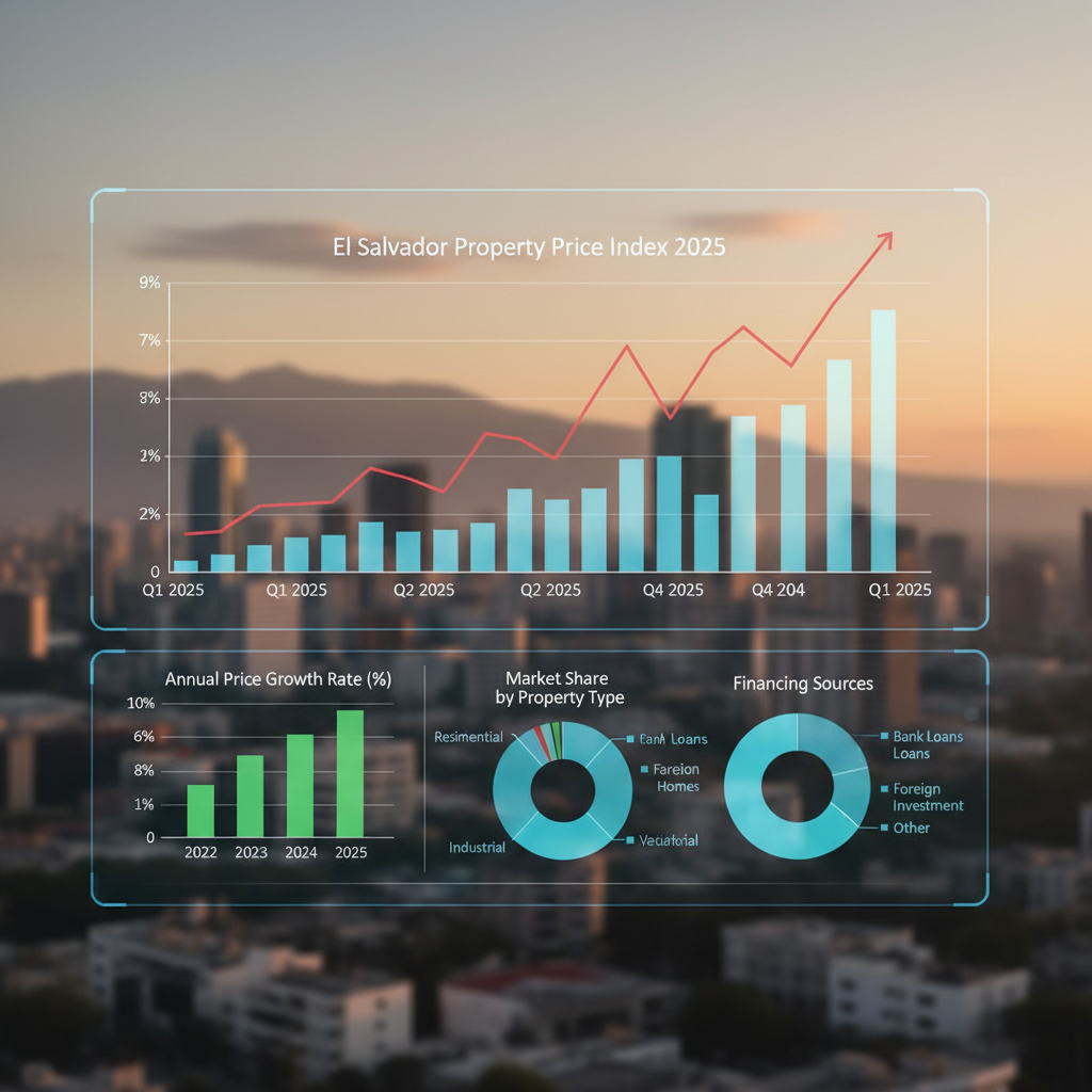 Gráficas de mercado inmobiliario y tendencias de precios de propiedades en El Salvador 2025