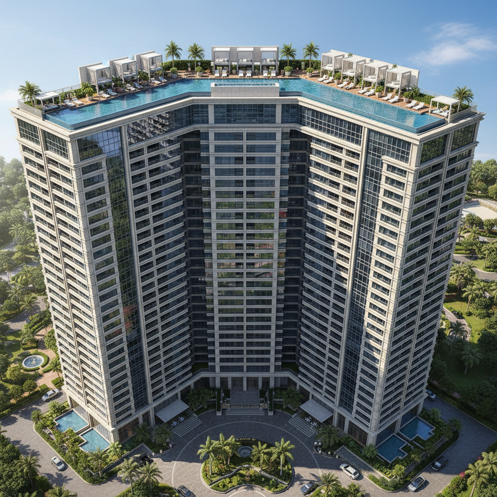 Godrej Meridien luxury residential tower with rooftop pool in Gurugram